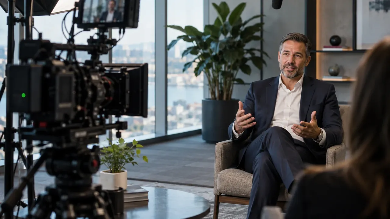 Cinema camera and lighting set up for a corporate interview
