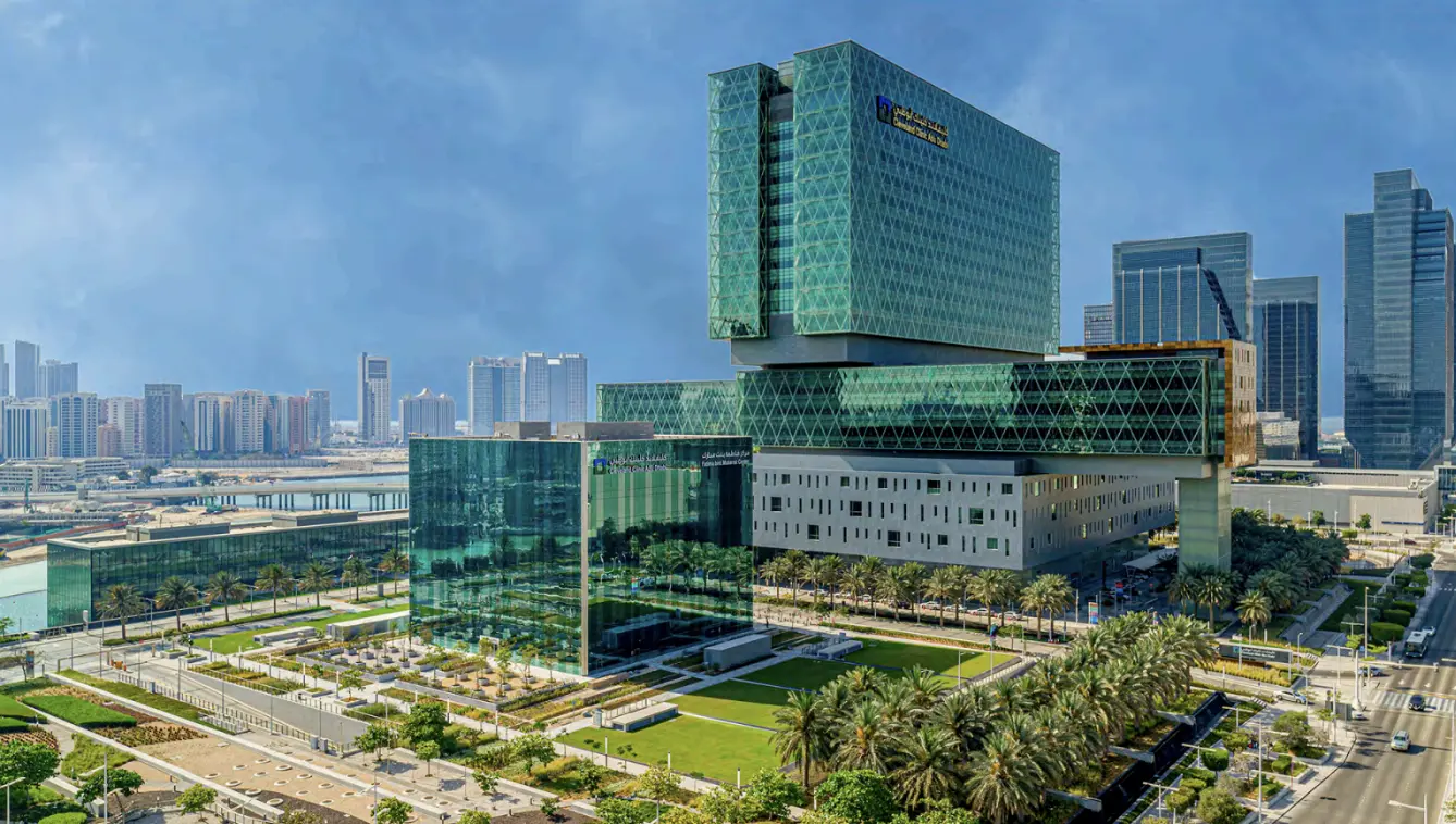 An aerial view of a waterfront development