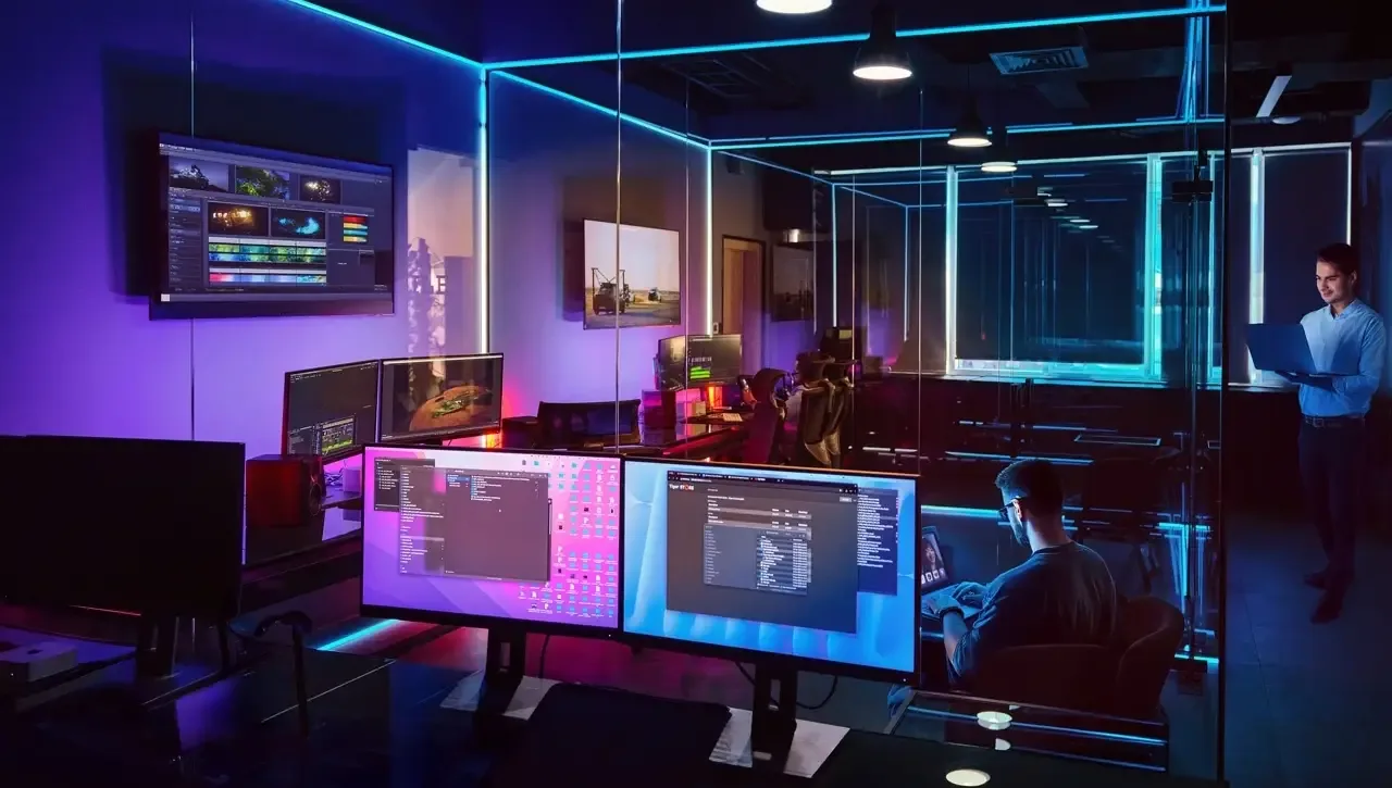 Post-production workstations inside Mile Studios in Dubai